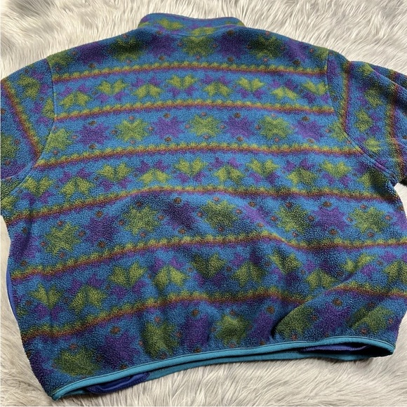 Vintage L.L. Bean Made USA Multicolored Pattern Fleece Snap Sweater - Picture 6 of 16